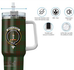 ScotsTee Shop Scottish MacAlister of Glenbarr Hunting Clan Crest Tartan Tumbler with Handle 40oz Insulated Tumbler