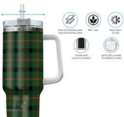 ScotsTee Shop Scottish Kincaid Modern Clan Tartan Tumbler with Handle 40oz Insulated Tumbler