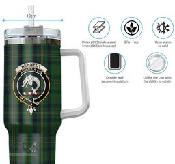 ScotsTee Shop Scottish Kennedy Clan Crest Tartan Tumbler with Handle 40oz Insulated Tumbler