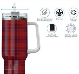 ScotsTee Shop Scottish Kyle Clan Tartan Tumbler with Handle 40oz Insulated Tumbler