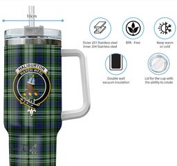 ScotsTee Shop Scottish Haliburton Clan Crest Tartan Tumbler with Handle 40oz Insulated Tumbler