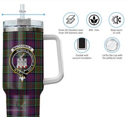 ScotsTee Shop Scottish MacDonald of Clan Ranald Modern Clan Crest Tartan Tumbler with Handle 40oz Insulated Tumbler