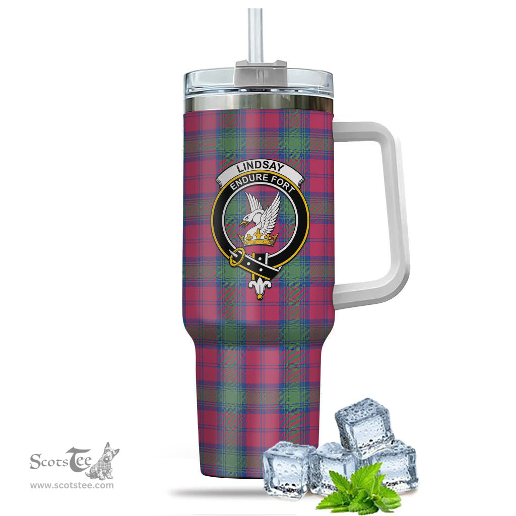 ScotsTee Shop Scottish Lindsay Ancient Clan Crest Tartan Tumbler with Handle 40oz Insulated Tumbler