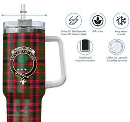 ScotsTee Shop Scottish Kinninmont Clan Crest Tartan Tumbler with Handle 40oz Insulated Tumbler