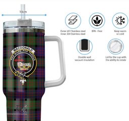ScotsTee Shop Scottish MacDonald Clan Crest Tartan Tumbler with Handle 40oz Insulated Tumbler