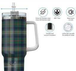 ScotsTee Shop Scottish Kennedy Modern Clan Tartan Tumbler with Handle 40oz Insulated Tumbler