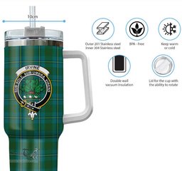 ScotsTee Shop Scottish Irvine of Bonshaw Clan Crest Tartan Tumbler with Handle 40oz Insulated Tumbler