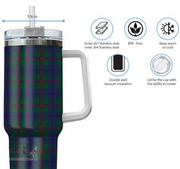 ScotsTee Shop Scottish Laurie Clan Tartan Tumbler with Handle 40oz Insulated Tumbler