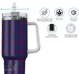 ScotsTee Shop Scottish Lynch Clan Tartan Tumbler with Handle 40oz Insulated Tumbler
