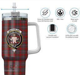 ScotsTee Shop Scottish MacFarlane Red Clan Crest Tartan Tumbler with Handle 40oz Insulated Tumbler