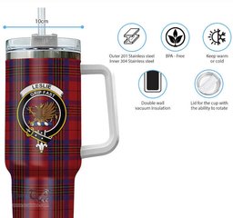 ScotsTee Shop Scottish Leslie Red Clan Crest Tartan Tumbler with Handle 40oz Insulated Tumbler