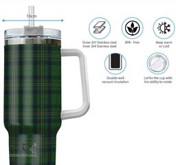 ScotsTee Shop Scottish Kennedy Clan Tartan Tumbler with Handle 40oz Insulated Tumbler