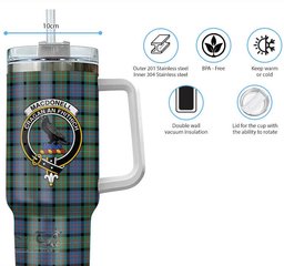 ScotsTee Shop Scottish MacDonell of Glengarry Ancient Clan Crest Tartan Tumbler with Handle 40oz Insulated Tumbler