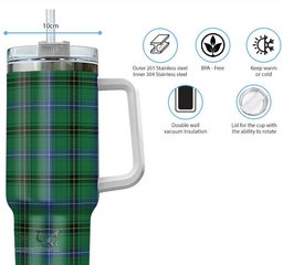ScotsTee Shop Scottish Henderson Ancient Clan Tartan Tumbler with Handle 40oz Insulated Tumbler