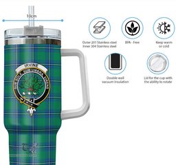 ScotsTee Shop Scottish Irvine Ancient Clan Crest Tartan Tumbler with Handle 40oz Insulated Tumbler
