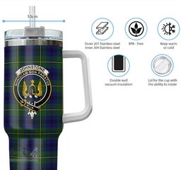 ScotsTee Shop Scottish Johnstone-Johnston Modern Clan Crest Tartan Tumbler with Handle 40oz Insulated Tumbler