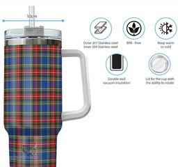 ScotsTee Shop Scottish MacBeth Clan Tartan Tumbler with Handle 40oz Insulated Tumbler