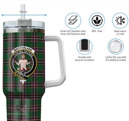 ScotsTee Shop Scottish MacFarlane Hunting Clan Crest Tartan Tumbler with Handle 40oz Insulated Tumbler