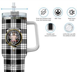 ScotsTee Shop Scottish MacFarlane Black White Clan Crest Tartan Tumbler with Handle 40oz Insulated Tumbler