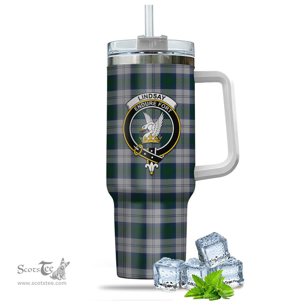 ScotsTee Shop Scottish Lindsay Dress Clan Crest Tartan Tumbler with Handle 40oz Insulated Tumbler