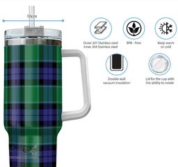 ScotsTee Shop Scottish Haldane Clan Tartan Tumbler with Handle 40oz Insulated Tumbler