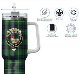 ScotsTee Shop Scottish MacDonald of The Isles Clan Crest Tartan Tumbler with Handle 40oz Insulated Tumbler