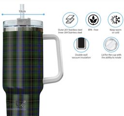ScotsTee Shop Scottish MacInnes Clan Tartan Tumbler with Handle 40oz Insulated Tumbler