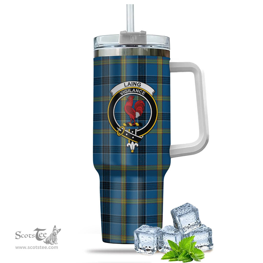 ScotsTee Shop Scottish Laing Clan Crest Tartan Tumbler with Handle 40oz Insulated Tumbler
