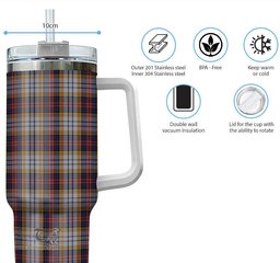 ScotsTee Shop Scottish MacInnes Ancient Hunting Clan Tartan Tumbler with Handle 40oz Insulated Tumbler