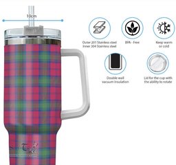 ScotsTee Shop Scottish Lindsay Ancient Clan Tartan Tumbler with Handle 40oz Insulated Tumbler