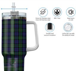 ScotsTee Shop Scottish MacEwan Clan Tartan Tumbler with Handle 40oz Insulated Tumbler