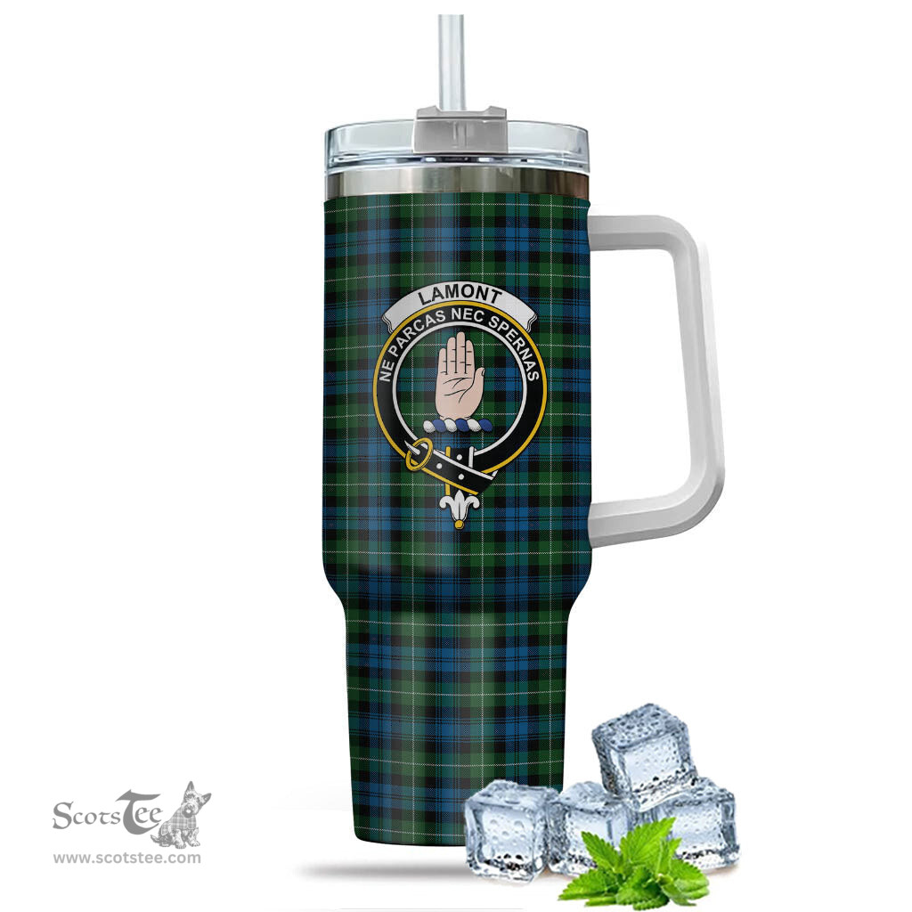 ScotsTee Shop Scottish Lamont Clan Crest Tartan Tumbler with Handle 40oz Insulated Tumbler