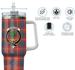 ScotsTee Shop Scottish Hamilton Ancient Clan Crest Tartan Tumbler with Handle 40oz Insulated Tumbler