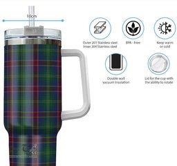 ScotsTee Shop Scottish Hart of Scotland Clan Tartan Tumbler with Handle 40oz Insulated Tumbler