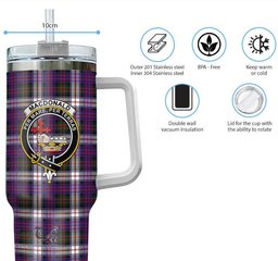 ScotsTee Shop Scottish MacDonald Dress Modern Clan Crest Tartan Tumbler with Handle 40oz Insulated Tumbler