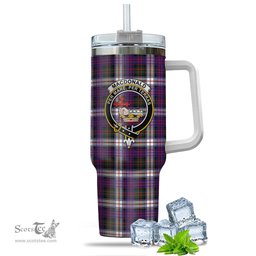 ScotsTee Shop Scottish MacDonald Dress Modern Clan Crest Tartan Tumbler with Handle 40oz Insulated Tumbler