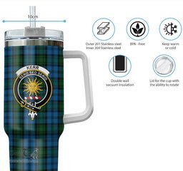 ScotsTee Shop Scottish Kerr Hunting Clan Crest Tartan Tumbler with Handle 40oz Insulated Tumbler