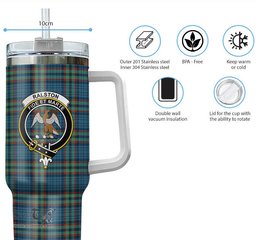 ScotsTee Shop Scottish Ralston UK Clan Crest Tartan Tumbler with Handle 40oz Insulated Tumbler