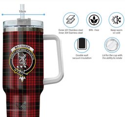 ScotsTee Shop Scottish MacQueen Clan Crest Tartan Tumbler with Handle 40oz Insulated Tumbler