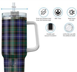 ScotsTee Shop Scottish MacRae Hunting Modern Clan Tartan Tumbler with Handle 40oz Insulated Tumbler