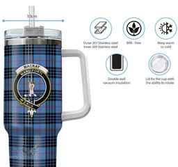 ScotsTee Shop Scottish MacKay Blue Clan Crest Tartan Tumbler with Handle 40oz Insulated Tumbler