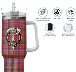 ScotsTee Shop Scottish MacRae Ancient Clan Crest Tartan Tumbler with Handle 40oz Insulated Tumbler