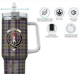 ScotsTee Shop Scottish Taylor Weathered Clan Crest Tartan Tumbler with Handle 40oz Insulated Tumbler