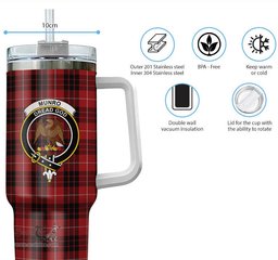 ScotsTee Shop Scottish Munro Black and Red Clan Crest Tartan Tumbler with Handle 40oz Insulated Tumbler