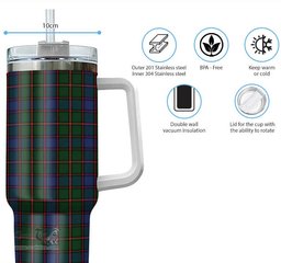 ScotsTee Shop Scottish Skene Clan Tartan Tumbler with Handle 40oz Insulated Tumbler