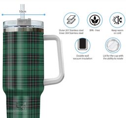 ScotsTee Shop Scottish MacLean Hunting Ancient Clan Tartan Tumbler with Handle 40oz Insulated Tumbler