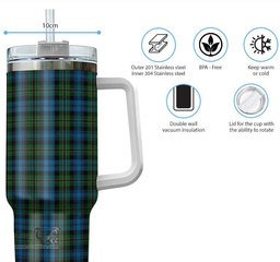 ScotsTee Shop Scottish Polaris Military Clan Tartan Tumbler with Handle 40oz Insulated Tumbler