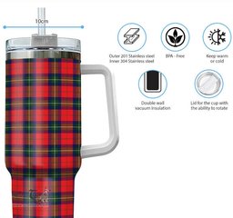 ScotsTee Shop Scottish Ruthven Modern Clan Tartan Tumbler with Handle 40oz Insulated Tumbler