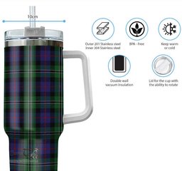 ScotsTee Shop Scottish Rose Hunting Clan Tartan Tumbler with Handle 40oz Insulated Tumbler