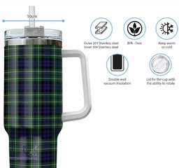 ScotsTee Shop Scottish MacNeil of Colonsay Modern Clan Tartan Tumbler with Handle 40oz Insulated Tumbler